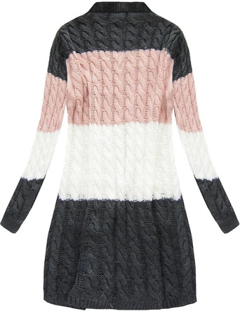 DŁUGI SWETER Z KIESZENIAMI GRAFITOWO-RÓŻOWY (69/1ART)