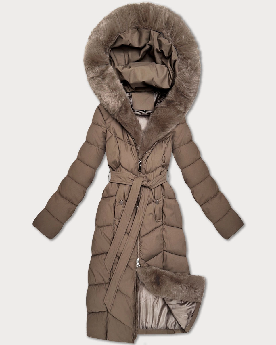Damska kurtka zimowa z futrzanym panelem S'West ciemny beżowy (B8525-12)