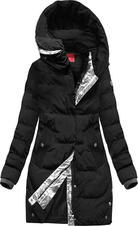 PIKOWANA DAMSKA KURTKA ZIMOWA Z KAPTUREM CZARNA 1 (M-123)