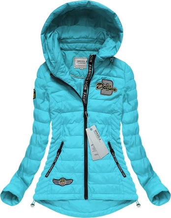 PIKOWANA KURTKA Z NASZYWKAMI LAZUROWA (XW508X)