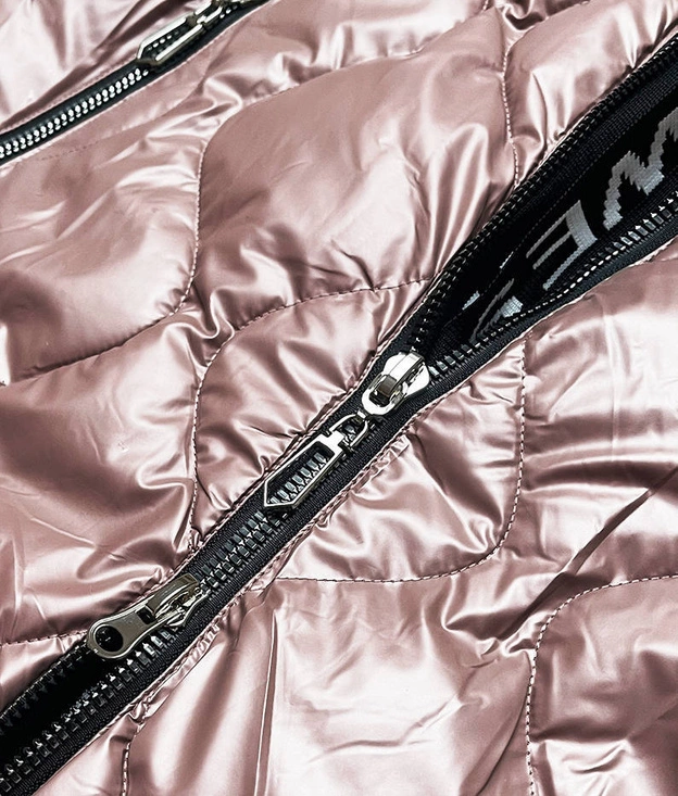 Bezrękawnik damski z kapturem perłowy róż (B8149-51)