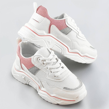 Sneakersy damskie z brokatowymi wstawkami biało-różowe (lu-2)