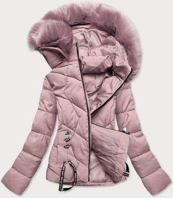 DAMSKA KRÓTKA KURTKA ZIMOWA Z KAPTUREM JASNORÓŻOWA (H1021-52)