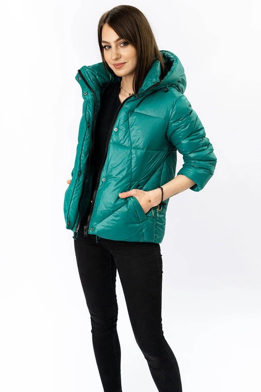 DAMSKA KURTKA PIKOWANA Z ODPINANYM KAPTUREM ZIELONA (7564)