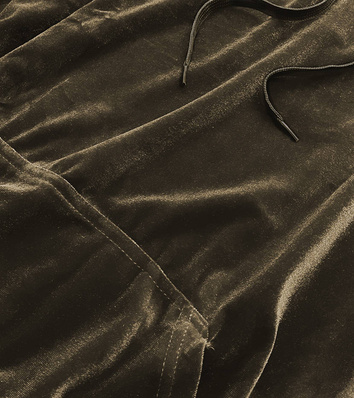 Welurowy komplet dresowy z lampasami khaki (YP-9964)