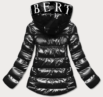 Metaliczna kurtka damska z kapturem czarna (xw808x)