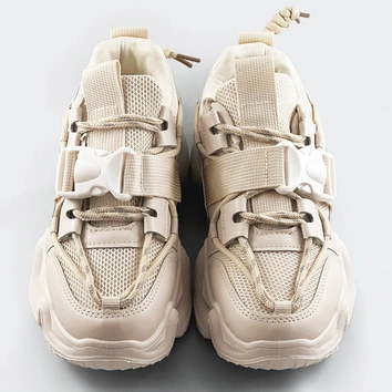 SZNUROWANE SNEAKERSY Z KLAMRĄ BEŻOWE (L8085)