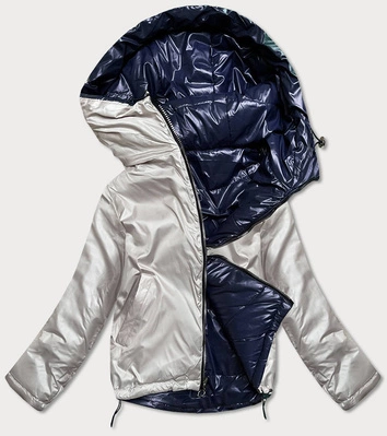 Krótka dwustronna kurtka damska granat/beż (bh-2204big)