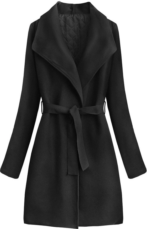 WIĄZANY PŁASZCZ Z KOŁNIERZEM CZARNY (534ART)