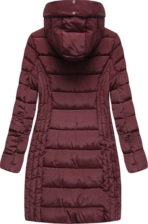 DAMSKA DŁUŻSZA KURTKA ZIMOWA Z KAPTUREM BORDOWA (R2620)