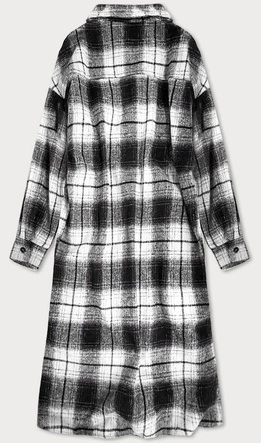 Koszulowy damski płaszcz w kratę czarno-biały (8424)