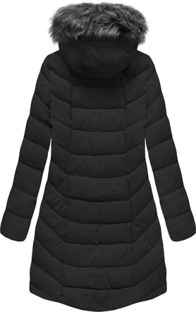 DŁUŻSZA ZIMOWA KURTKA DAMSKA Z KAPTUREM CZARNA (B2646)