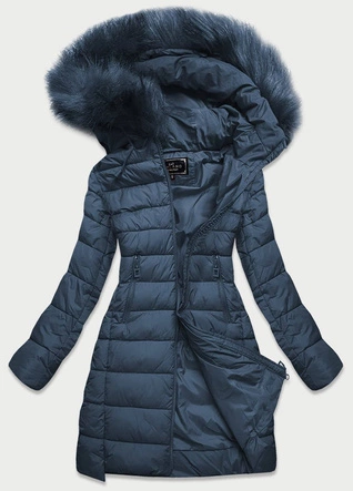 Pikowana damska kurtka z kapturem granatowa (7754)