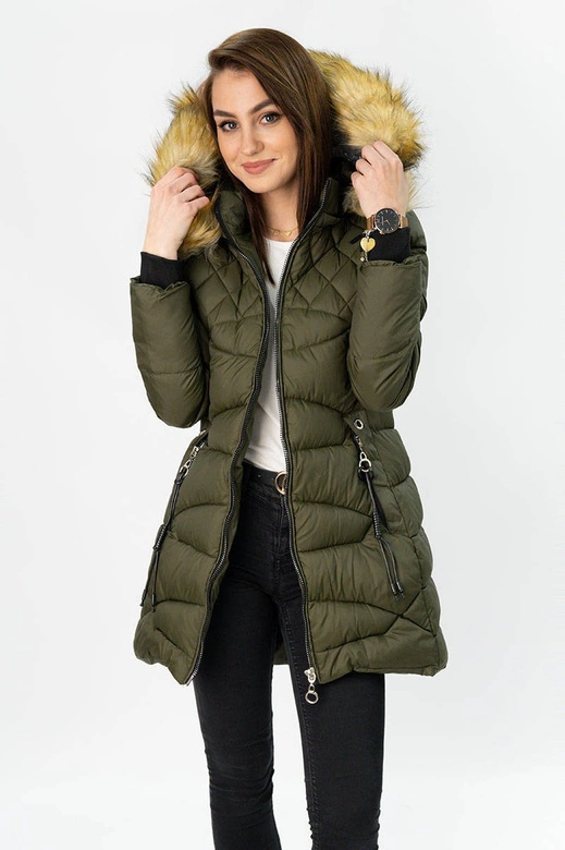 PIKOWANA DAMSKA KURTKA Z KAPTUREM KHAKI (808)