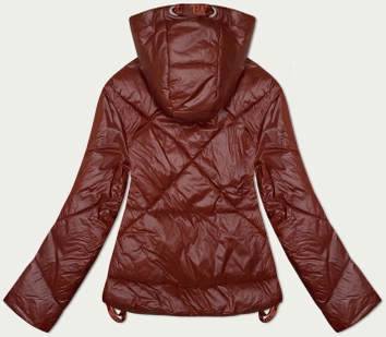 Przejściowa pikowana kurtka damska z kapturem ciemny rudy (21300)