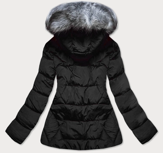 PIKOWANA KURTKA ZIMOWA Z KAPTUREM CZARNA (B-9903)