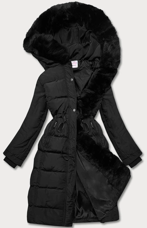 Długa ciepła kurtka damska czarna (W643)