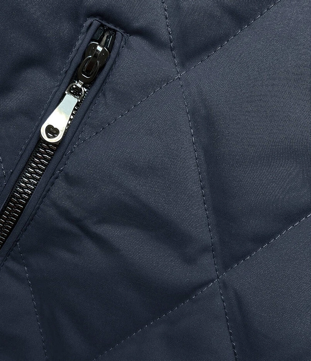 Pikowana kurtka z ozdobnymi ściągaczami granatowa (16M9086-215)