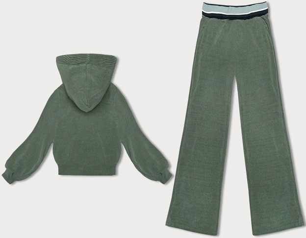 Prążkowany komplet damski oliwkowy (AMG-341A)