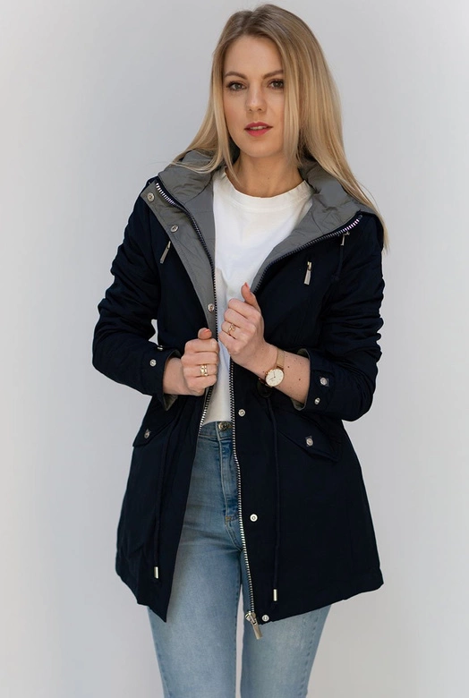 DWUSTRONNA PARKA Z KAPTUREM GRANATOWO-SZARA (W303)