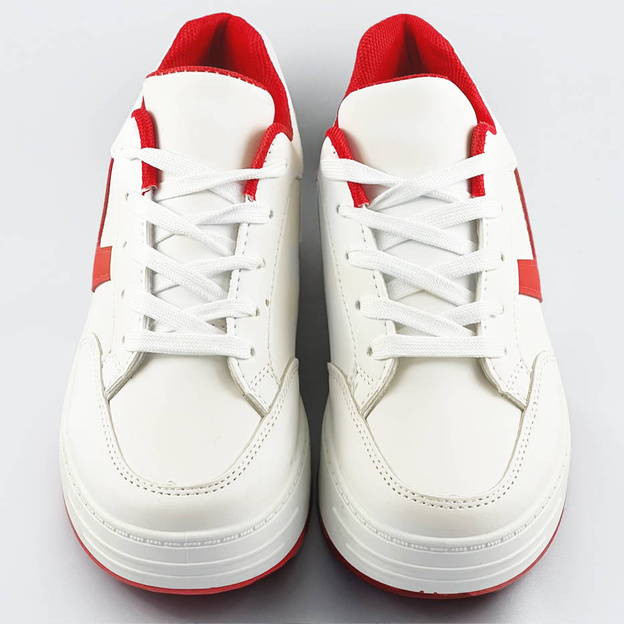 Sznurowane buty sportowe damskie biało-czerwone (s070)