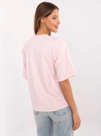 Bawełniany t-shirt damski z nadrukiem jasnoróżowy (M745-1)