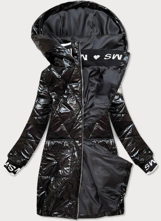 BŁYSZCZĄCA KURTKA DAMSKA CZARNA (B9777)
