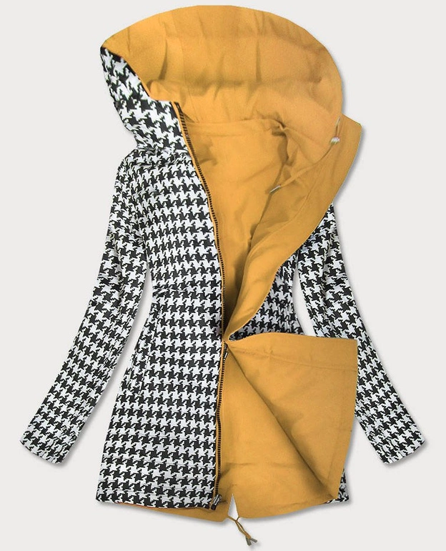 DWUSTRONNA KURTKA PARKA DAMSKA ŻÓŁTA-PEPITKA (W353-1)