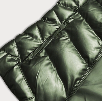 Błyszcząca damska kurtka zimowa z kapturem zielona (5m773-238)