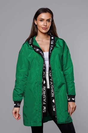 Cienka kurtka damska z ozdobną lamówką zielona (B8145-82)