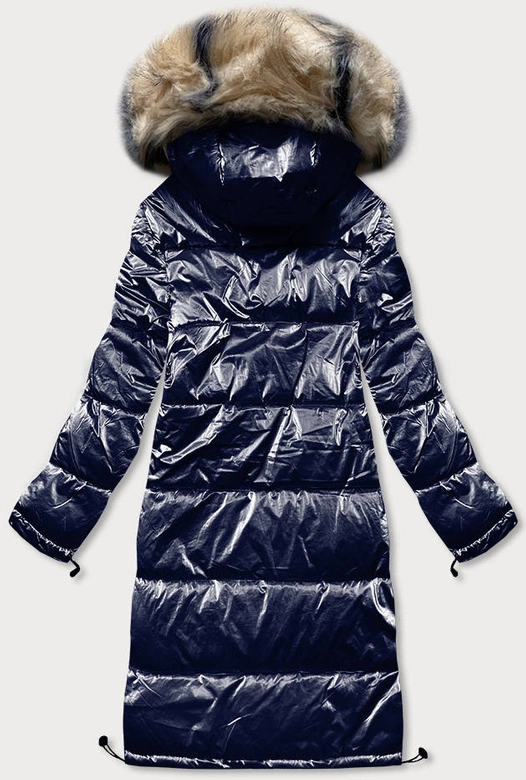 Błyszcząca kurtka zimowa damska granatowa (m1590-2ams)