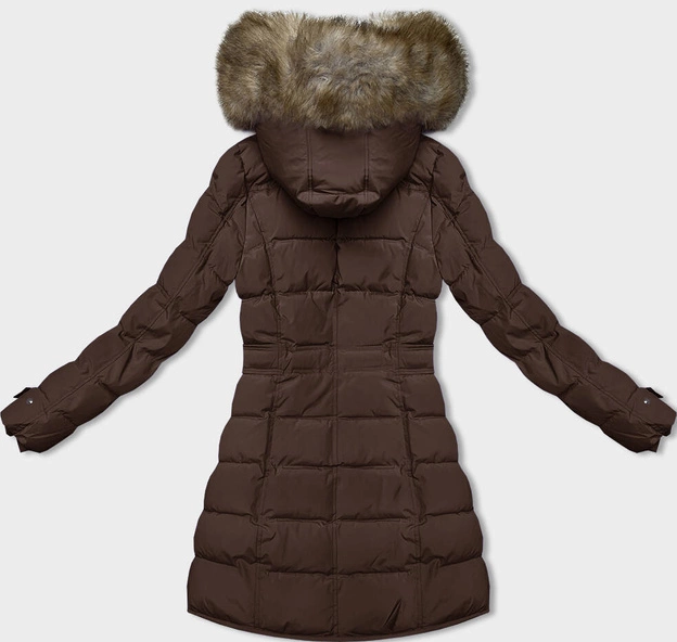 Zimowa kurtka damska z futrzaną podszewką brązowa (LHD-23063)