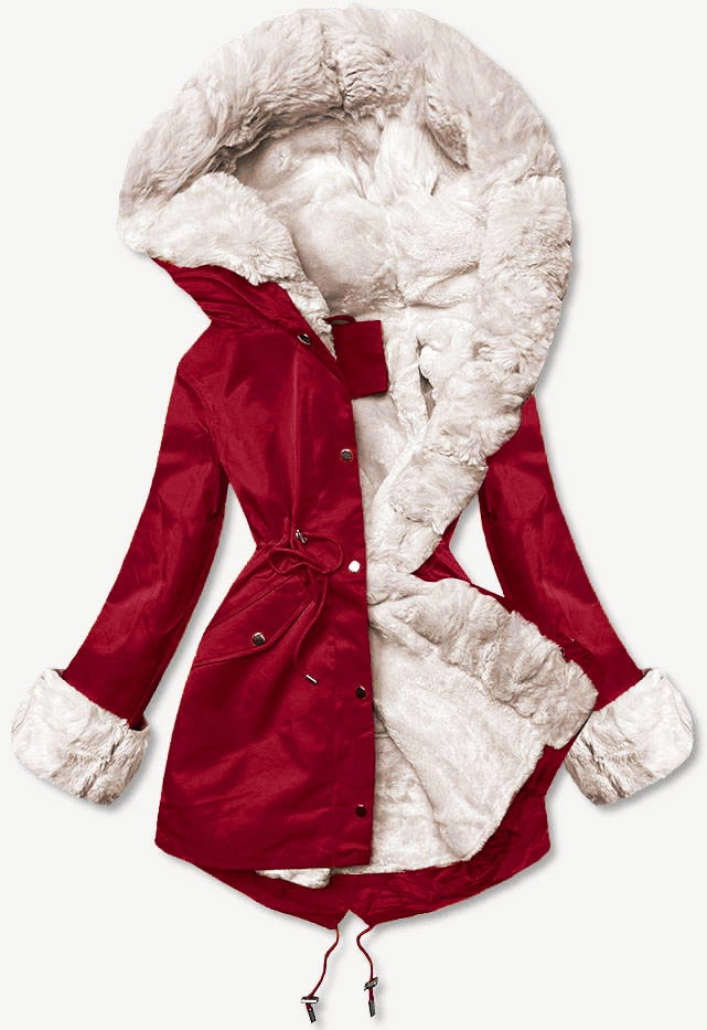 Parka z futrzaną podpinką ciemnoczerwona (5M3187-6)
