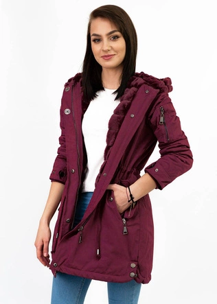 PARKA DAMSKA ZIMOWA Z FUTREM BURGUNDOWA (XW807X)