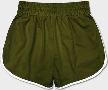 Damskie szorty z kontrastową lamówką khaki (8K208-29)