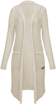 DŁUGI SWETER Z KAPTUREM I KIESZENIAMI BEŻOWY (114ART)