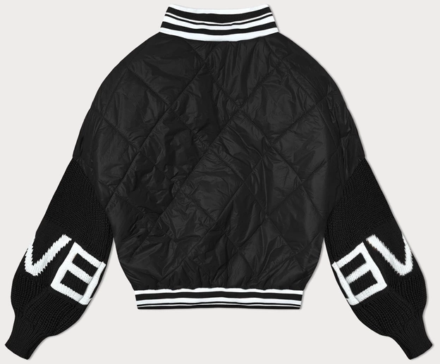 Kurtka damska bomberka ze swetrowymi rękawami czarna (2439)