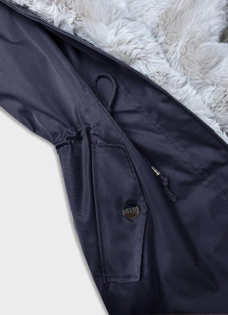 Parka damska zimowa z futerkiem granat-beż (B557-3046)
