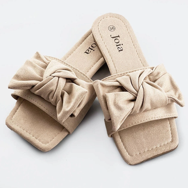 DAMSKIE KLAPKI Z KOKARDĄ BEŻOWE (LS-97)