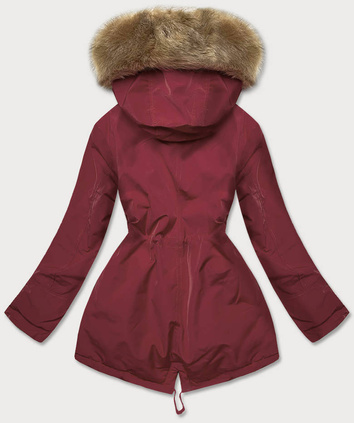 ZIMOWA KURTKA DAMSKA Z FUTRZANĄ PODSZEWKĄ BORDO-BEŻ (W558BIG)