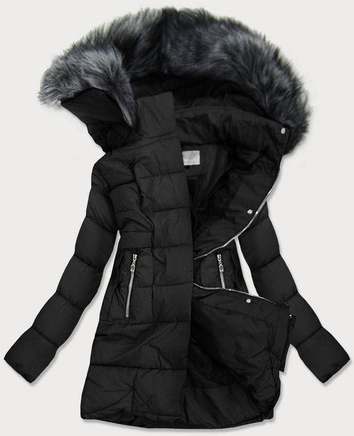 DAMSKA KURTKA PIKOWANA ZIMOWA Z KAPTUREM CZARNA (17-032)