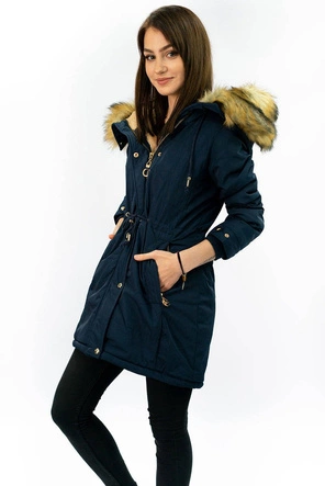 Ciepła damska parka zimowa granatowa (w165)