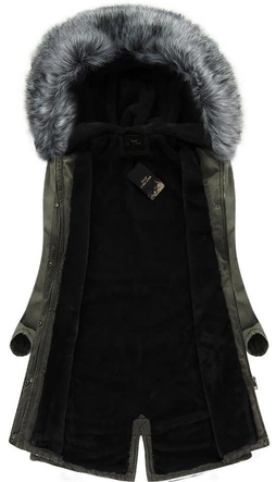 BAWEŁNIANA PARKA ZIMOWA KHAKI-SZARA (7611)