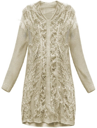 CIEPŁY SWETER Z FRĘDZLAMI BEŻOWY (155ART)