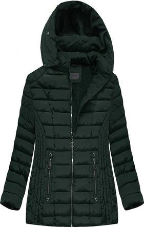 PIKOWANA DAMSKA KURTKA ZIMOWA Z KAPTUREM CIEMNOZIELONA (B2630-30)