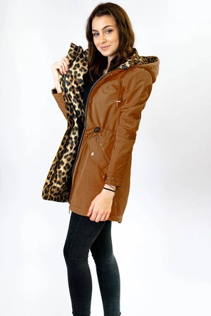 DWUSTRONNA PARKA DAMSKA Z KAPTUREM KARMELOWA (W354)