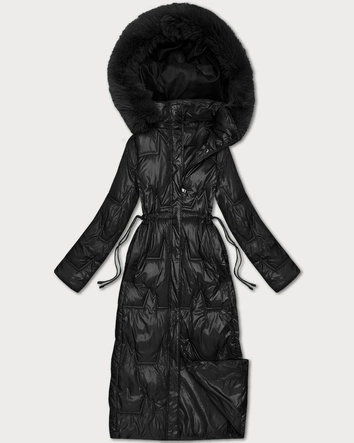 Długa pikowana damska kurtka zimowa czarna (T2-2221#-1)