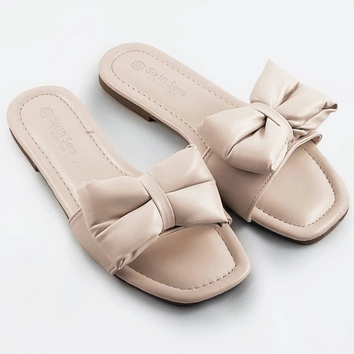 Damskie klapki z kokardą beżowe (h47)