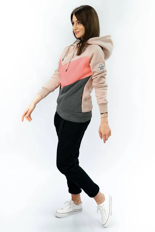 KOLOROWY DRES DAMSKI BEŻOWO-ŁOSOSIOWA (745A)