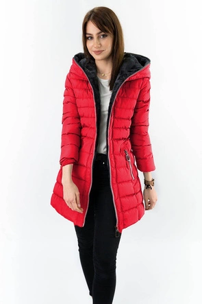 PIKOWANA ZIMOWA KURTKA DAMSKA Z KAPTUREM CZERWONA (M-133)